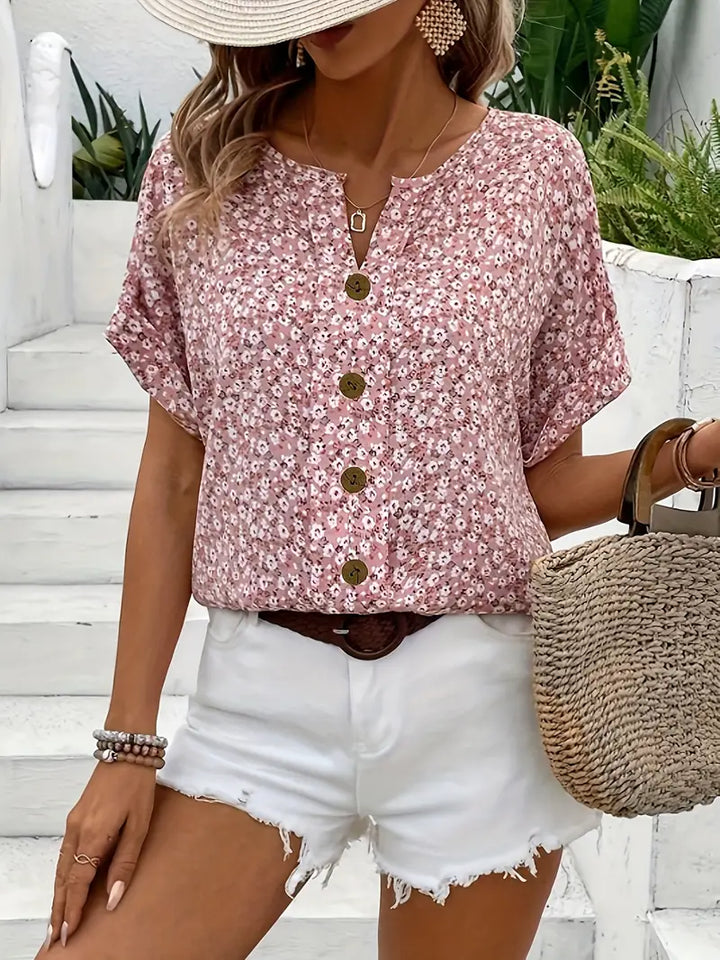 FLORIANA™ - FLORAL PRINT TUMMY-COVER BLOUSE
