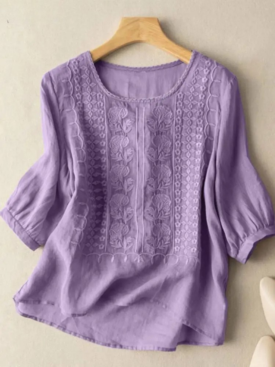 FLORENCE™ - EMBROIDERED COTTON BOHO BLOUSE (SMALL FIT)