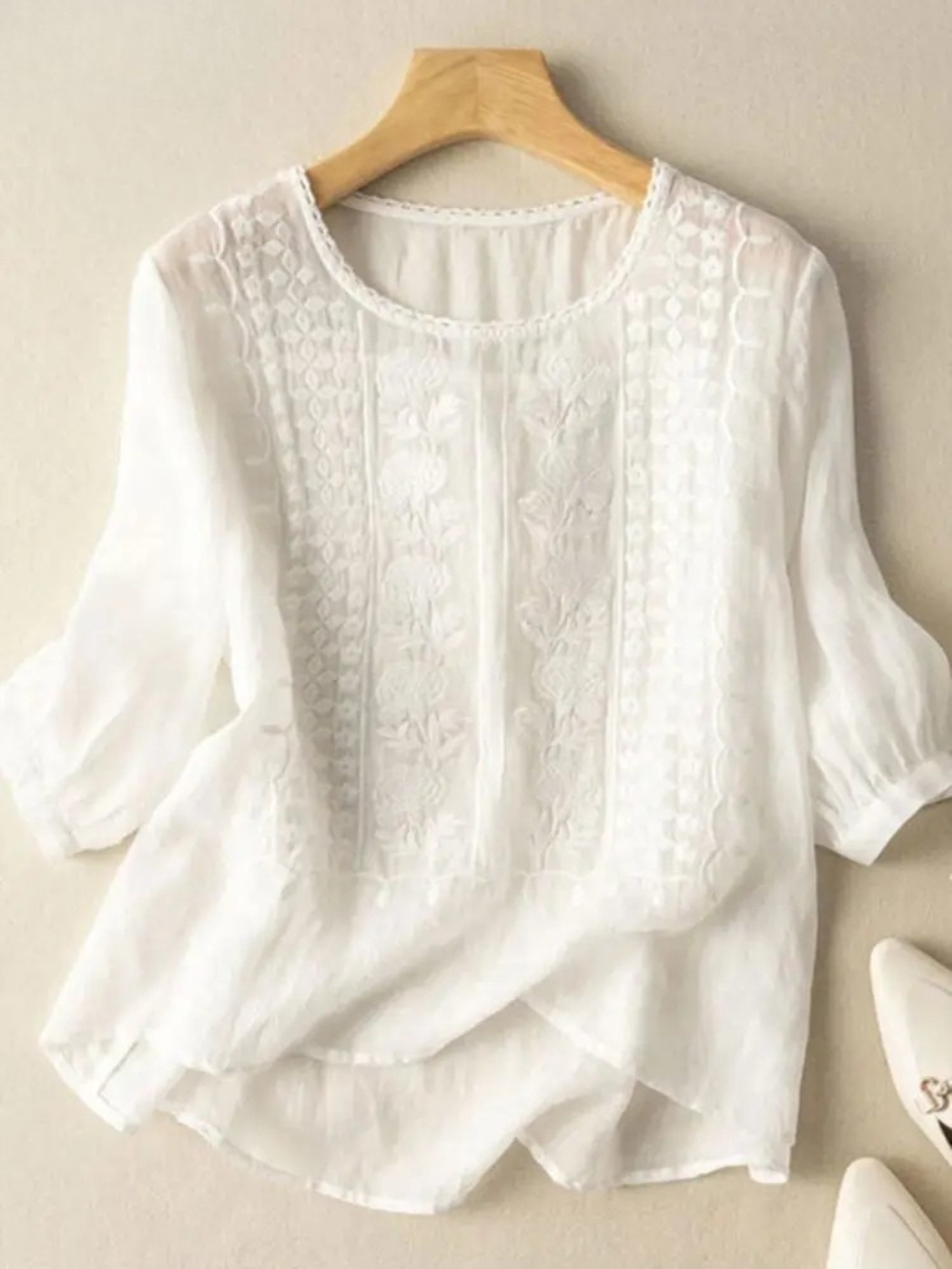 FLORENCE™ - EMBROIDERED COTTON BOHO BLOUSE (SMALL FIT)