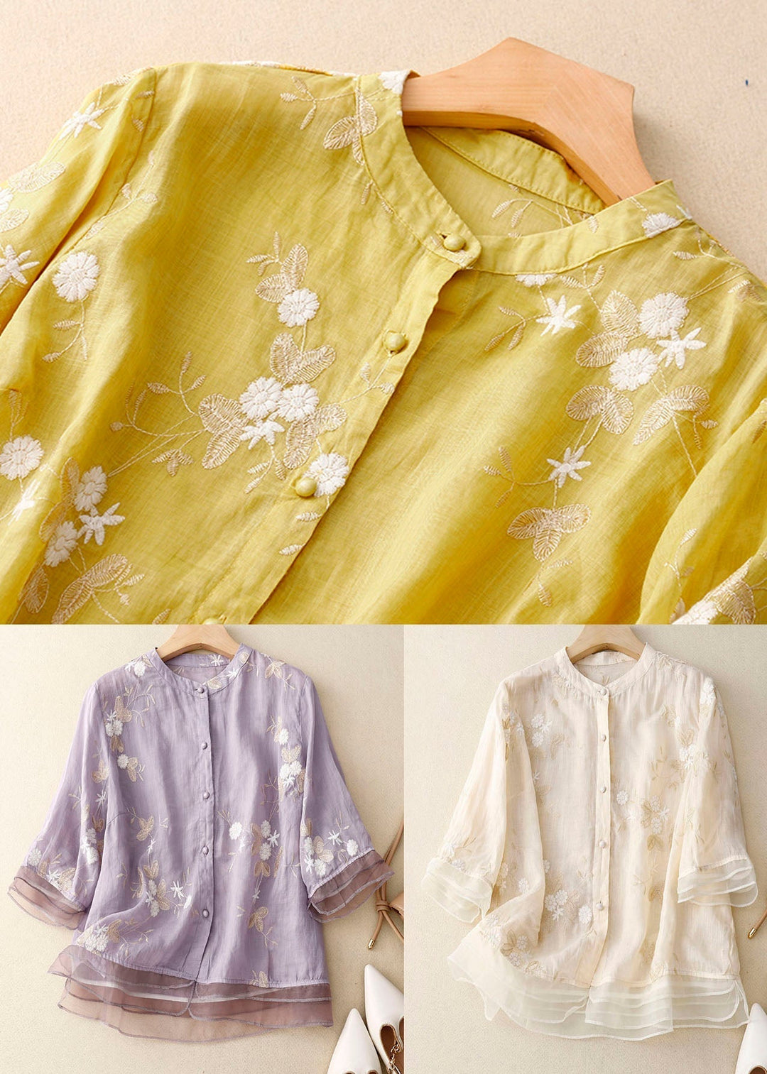 ELOISE™ - EMBROIDERED COTTON-LINEN BLOUSE