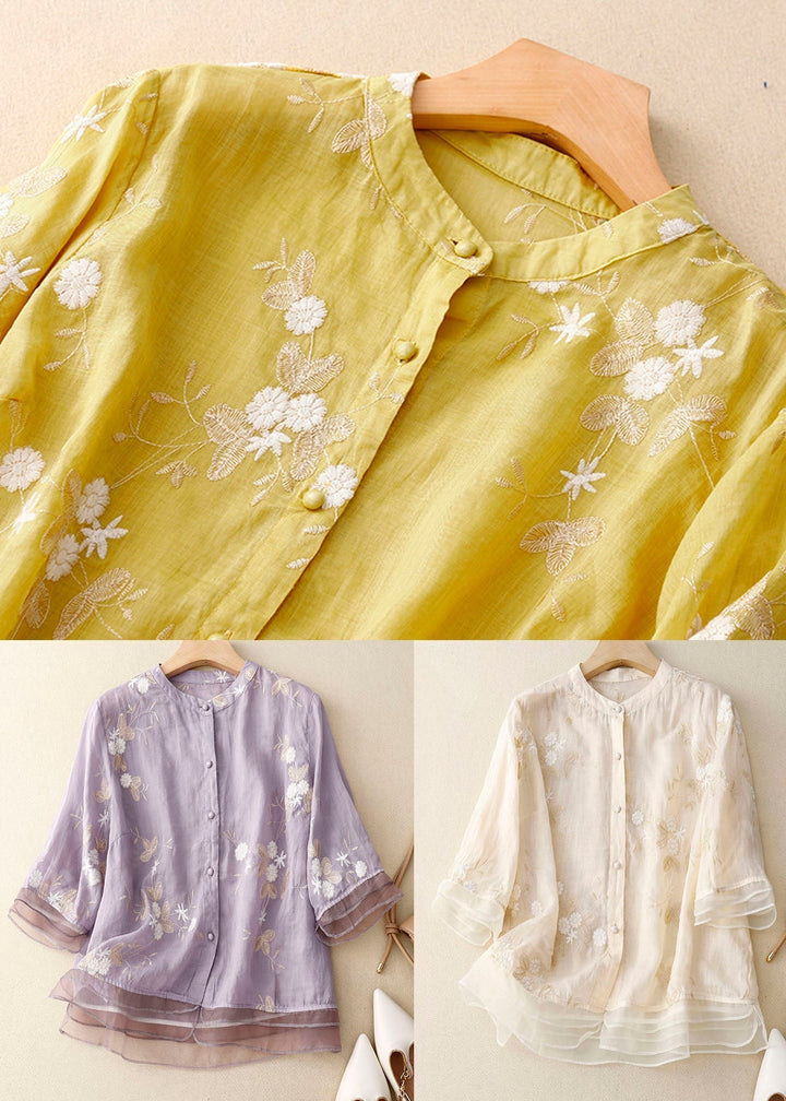 ELOISE™ - EMBROIDERED COTTON-LINEN BLOUSE